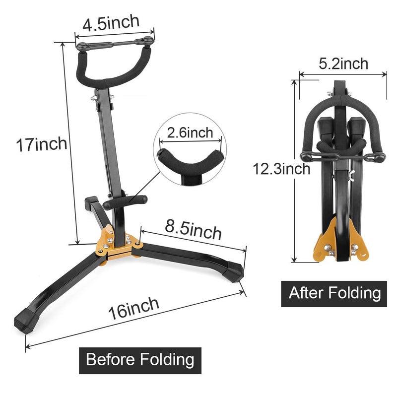 Eison Saxophone Stand Foldable Alto/Tenor Sax Stand Saxophone Bracket Sax Holder Adjustable Triangle Base with Sax Strap and Cleaning Cloth - Image 5